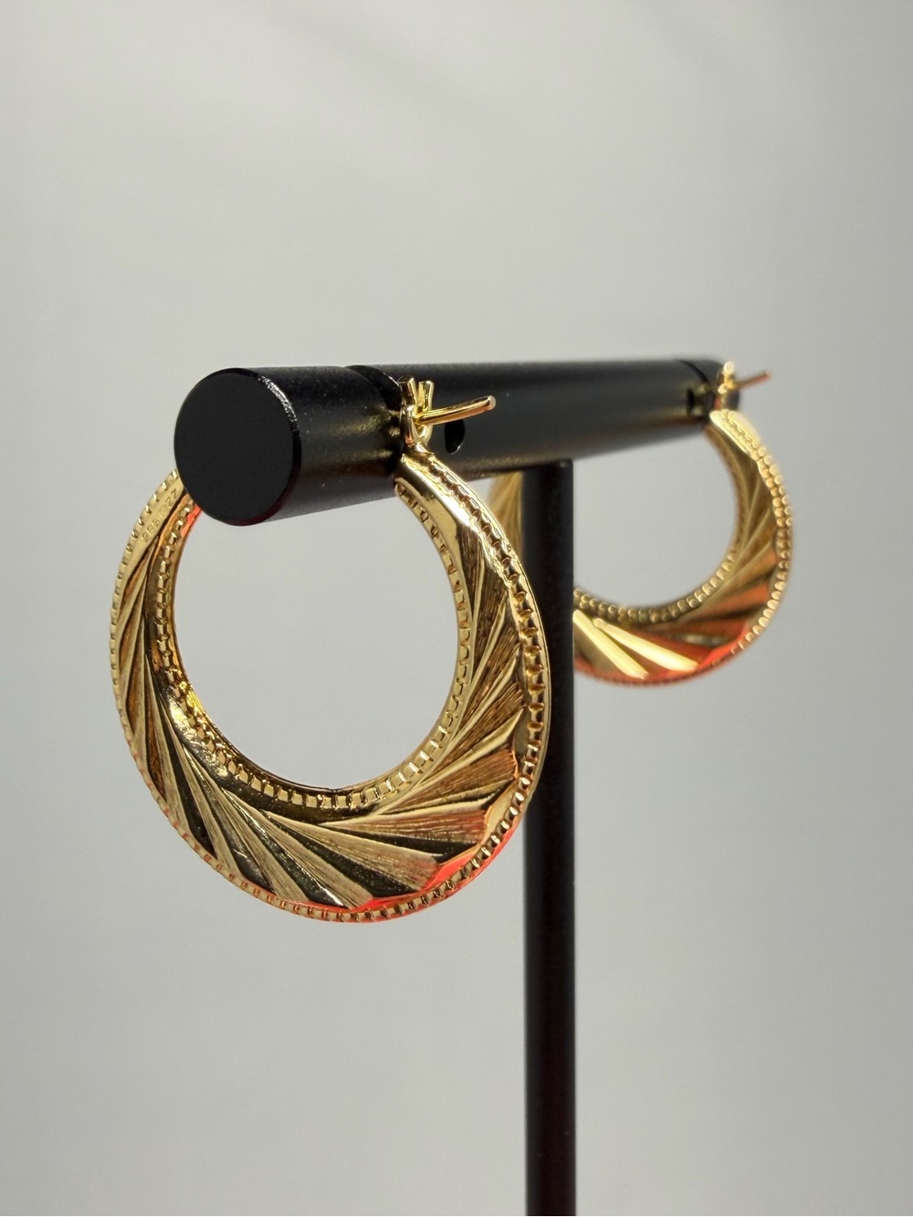 14K Yellow Gold Small Hoop Earrings Vintage Textured Solid Gold Hoops